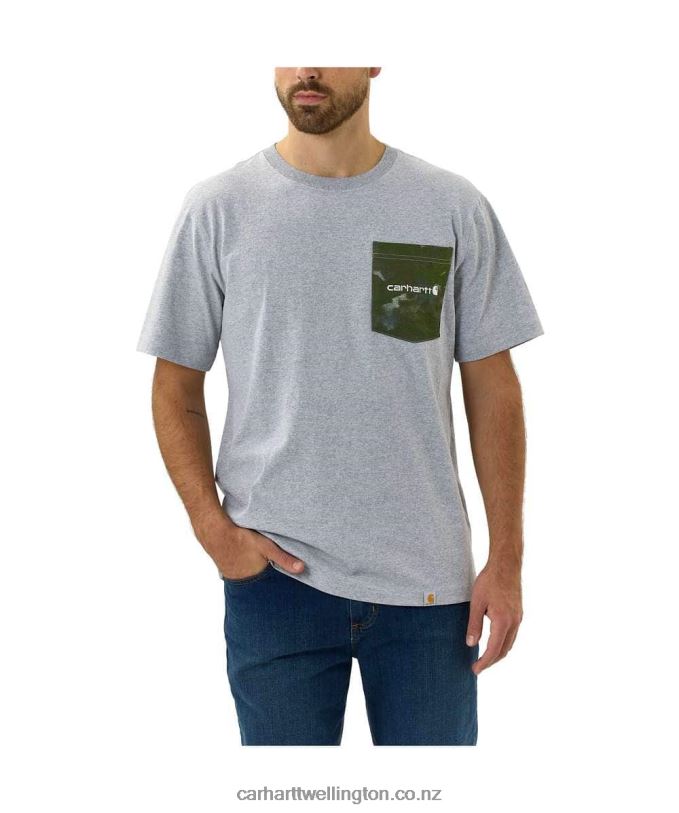 Men Relaxed Fit Heavyweight Short-Sleeve Camo Pocket Graphic T-Shirt Carhartt R6J0P135 Heather Grey