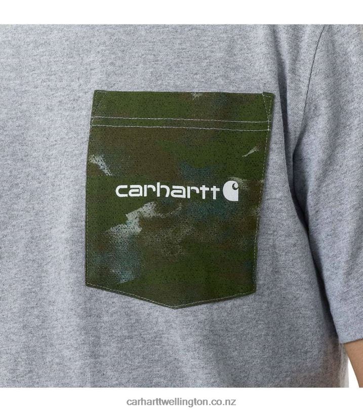 Men Relaxed Fit Heavyweight Short-Sleeve Camo Pocket Graphic T-Shirt Carhartt R6J0P135 Heather Grey