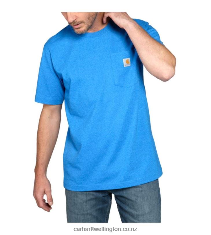 Men Relaxed Fit Heavyweight Short-Sleeve K87 Pocket T-Shirt Carhartt R6J0P116 Alpine Blue Heather