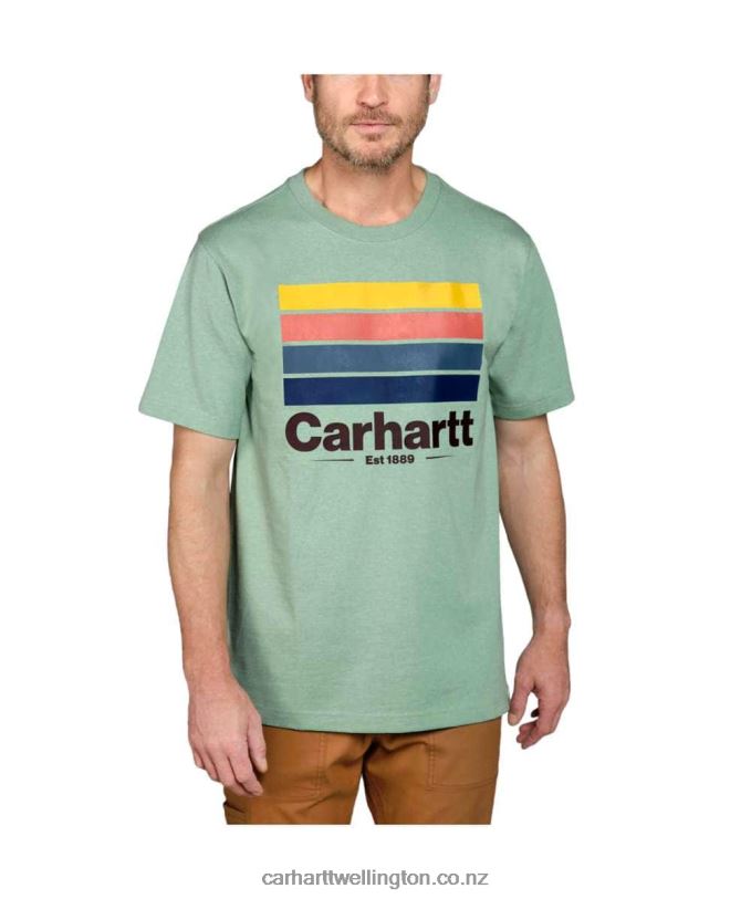 Men Relaxed Fit Heavyweight Short-Sleeve Line Graphic T-Shirt Carhartt R6J0P120 Jade Heather
