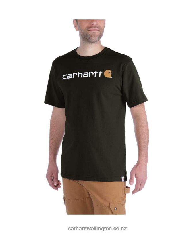 Men Relaxed Fit Heavyweight Short-Sleeve Logo Graphic T-Shirt Carhartt R6J0P127 Alpine Blue Heather