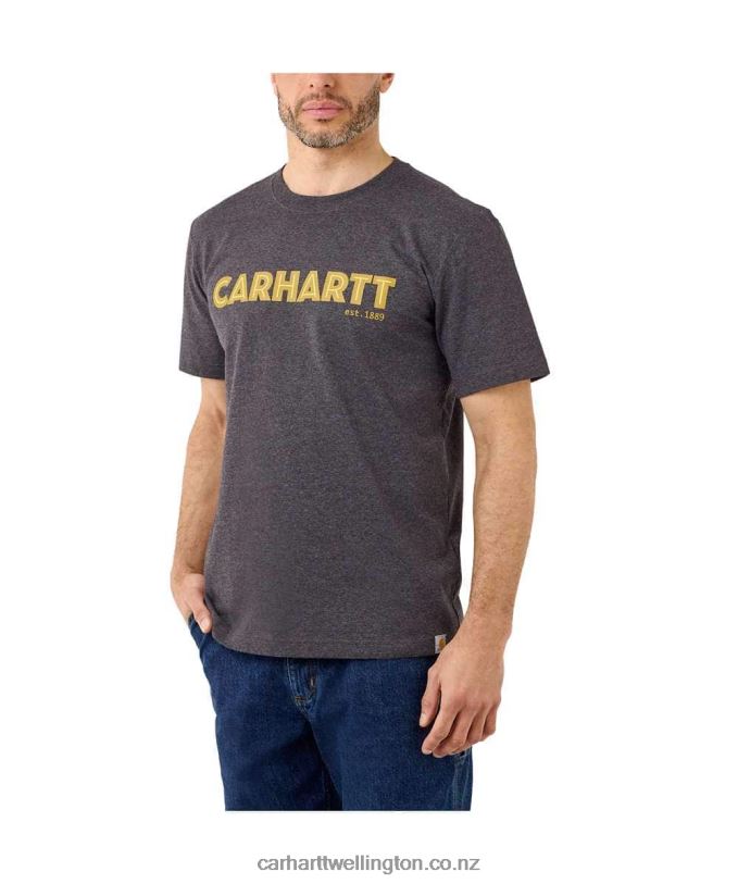 Men Relaxed Fit Heavyweight Short-Sleeve Logo Graphic T-Shirt Carhartt R6J0P134 Carbon Heather