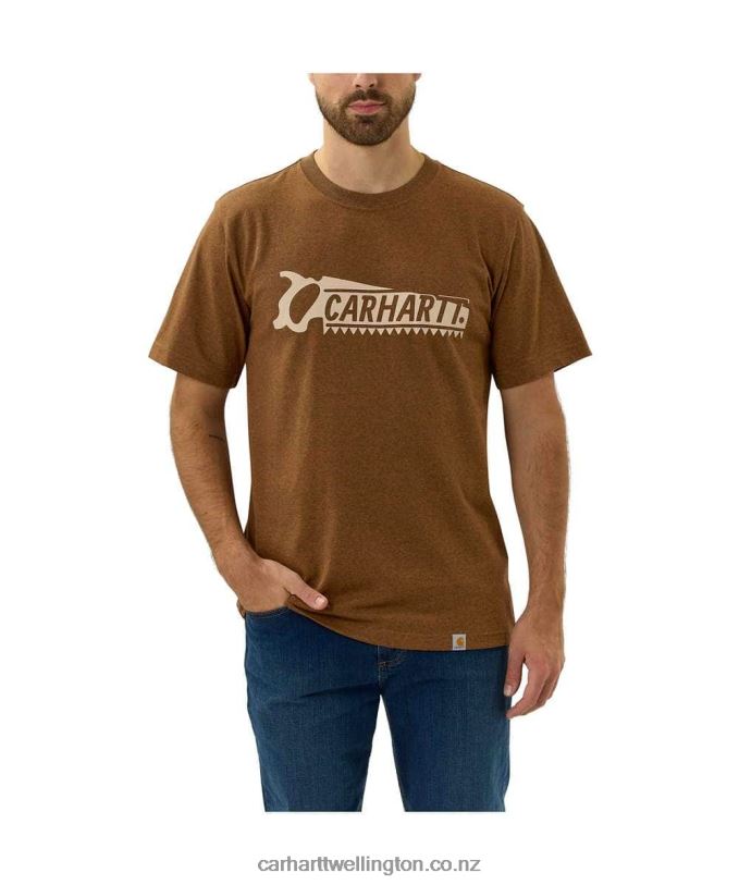 Men Relaxed Fit Heavyweight Short-Sleeve Saw Graphic T-Shirt Carhartt R6J0P138 Carbon Heather