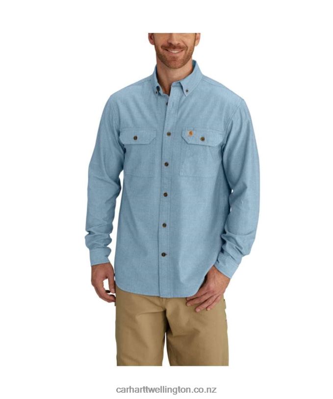 Men Relaxed Fit Midweight Chambray Long-Sleeve Shirt Carhartt R6J0P111 Blue Chambray
