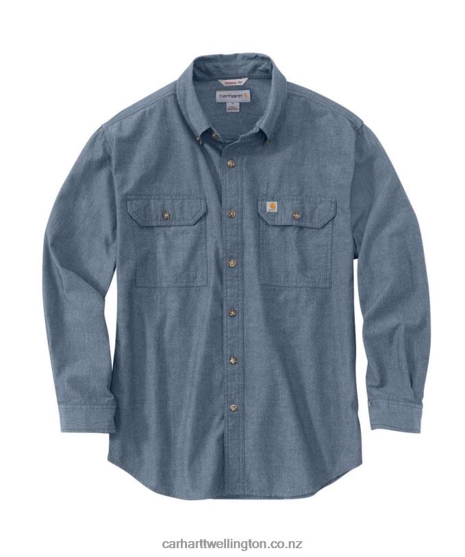 Men Relaxed Fit Midweight Chambray Long-Sleeve Shirt Carhartt R6J0P111 Blue Chambray