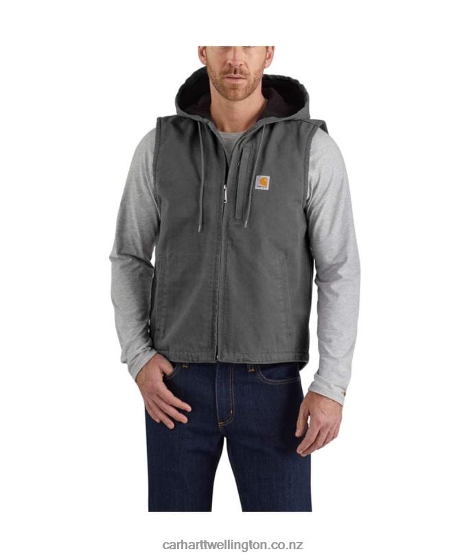 Men Relaxed Fit Washed Duck Fleece-Lined Hooded Vest Carhartt R6J0P106 Black
