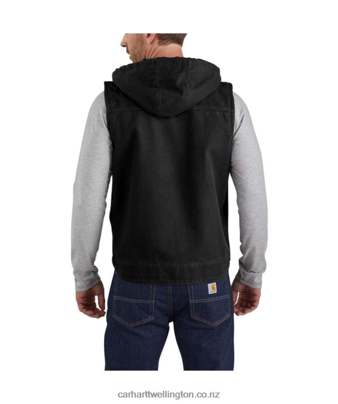 Men Relaxed Fit Washed Duck Fleece-Lined Hooded Vest Carhartt R6J0P106 Black