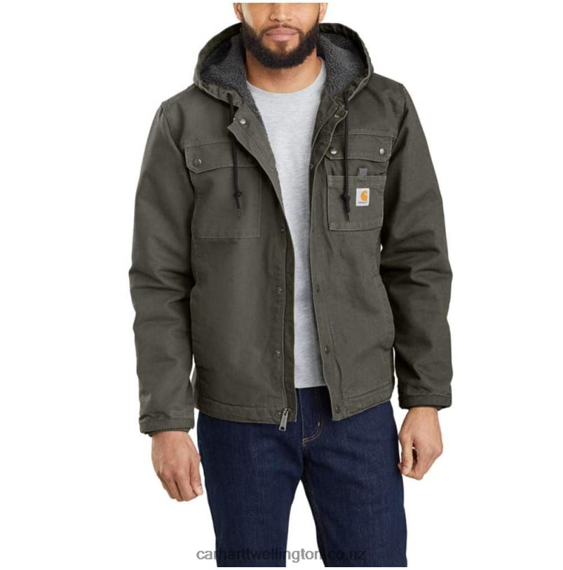 Men Relaxed Fit Washed Duck Sherpa-Lined Utility Jacket Carhartt R6J0P14 Black