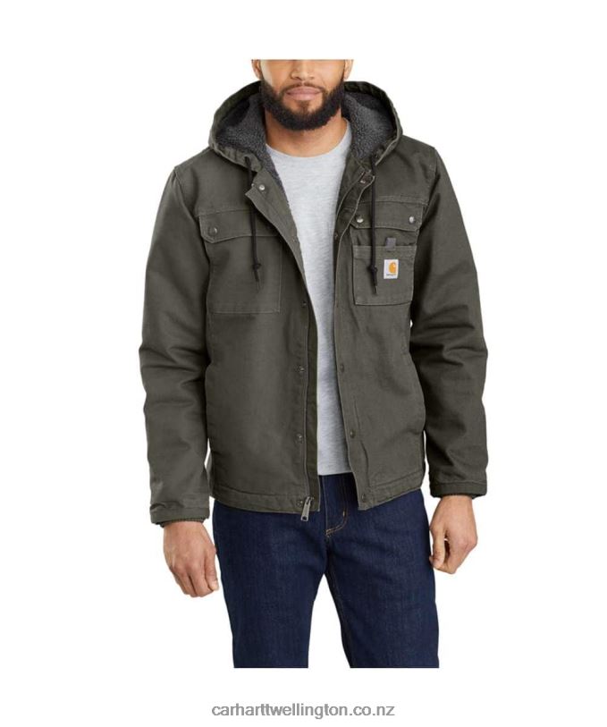 Men Relaxed Fit Washed Duck Sherpa-Lined Utility Jacket Carhartt R6J0P14 Black