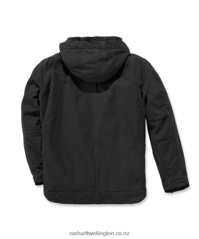 Men Relaxed Fit Washed Duck Sherpa-Lined Utility Jacket Carhartt R6J0P14 Black