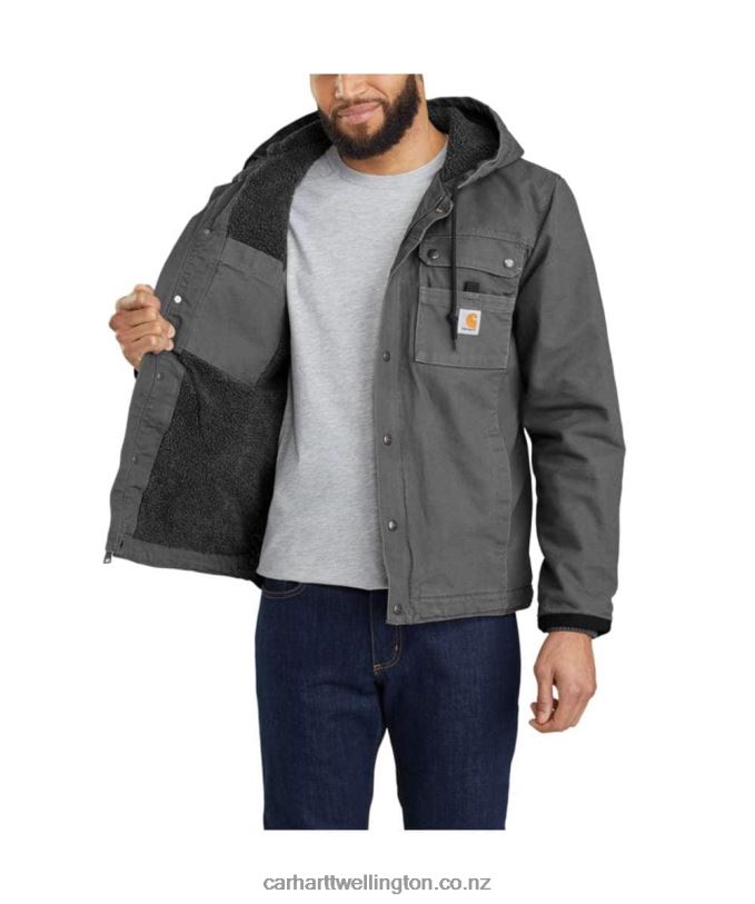 Men Relaxed Fit Washed Duck Sherpa-Lined Utility Jacket Carhartt R6J0P14 Black