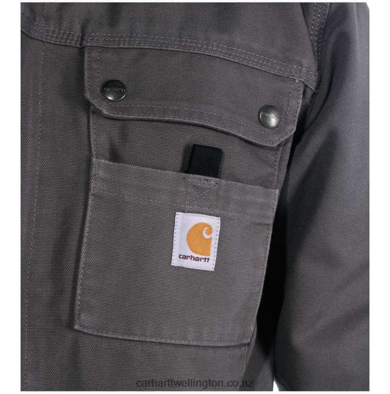 Men Relaxed Fit Washed Duck Sherpa-Lined Utility Jacket Carhartt R6J0P14 Black