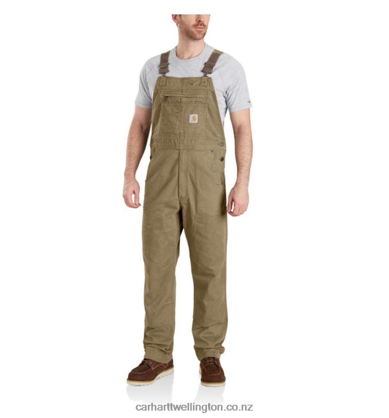 Men Rugged Flex Relaxed Fit Canvas Bib Overall Carhartt R6J0P75 Dark Khaki