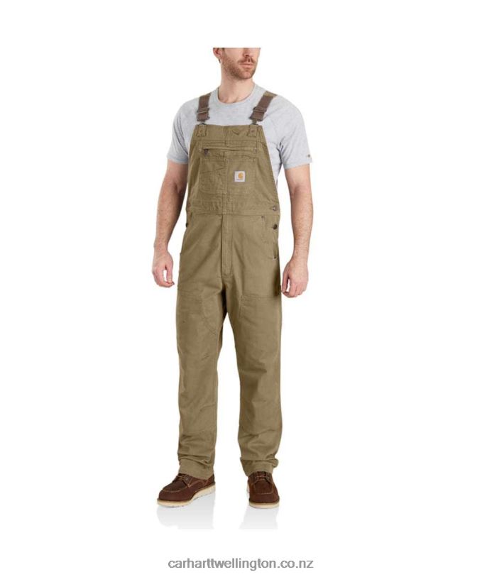 Men Rugged Flex Relaxed Fit Canvas Bib Overall Carhartt R6J0P75 Dark Khaki