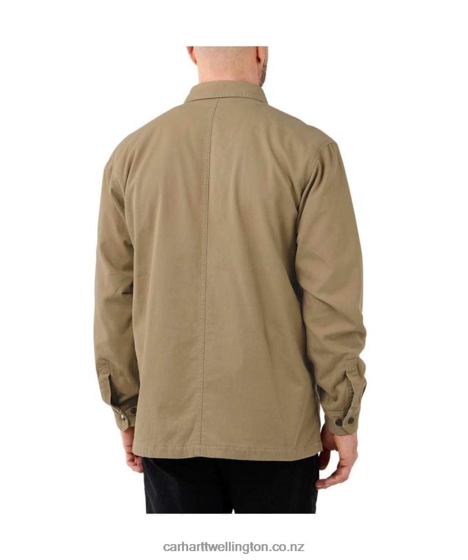 Men Rugged Flex Relaxed Fit Canvas Fleece-Lined Snap-Front Shirt Jac Carhartt R6J0P28 Black