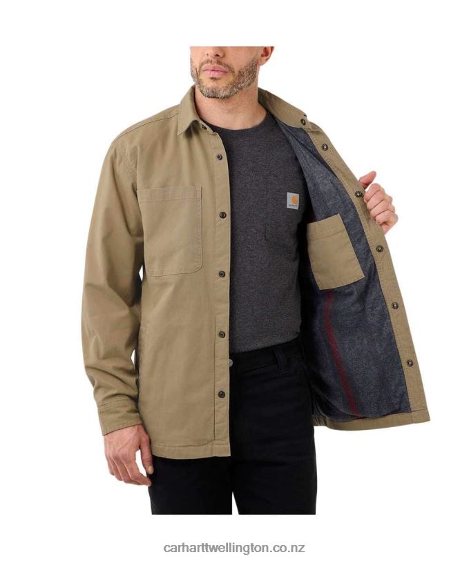 Men Rugged Flex Relaxed Fit Canvas Fleece-Lined Snap-Front Shirt Jac Carhartt R6J0P28 Black