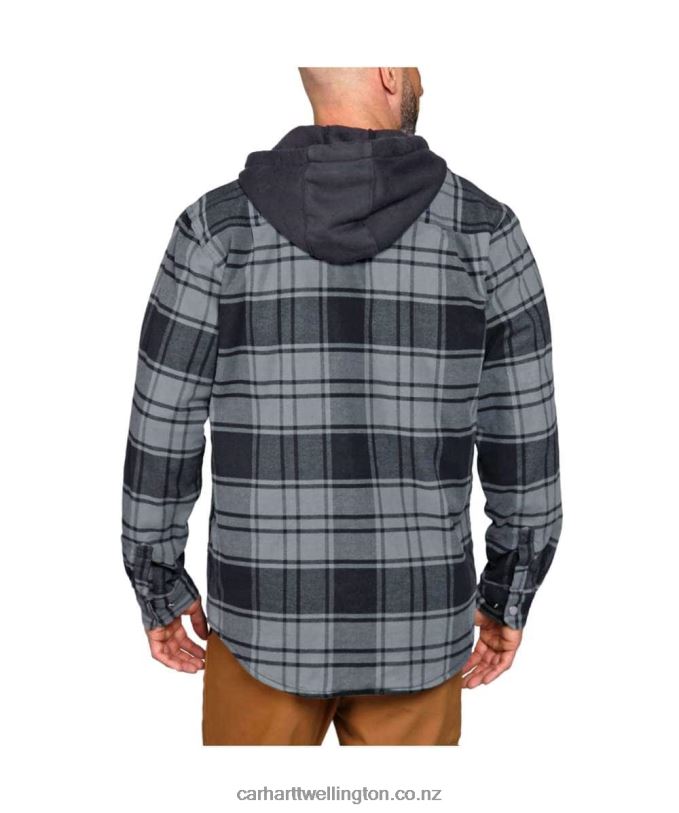 Men Rugged Flex Relaxed Fit Flannel Fleece Lined Hooded Shirt Jac Carhartt R6J0P21 Elm