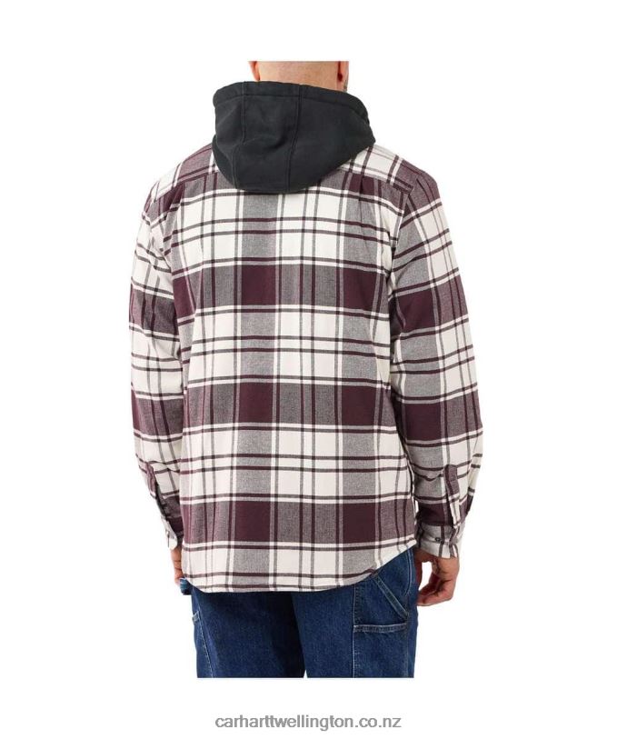 Men Rugged Flex Relaxed Fit Flannel Fleece Lined Hooded Shirt Jac Carhartt R6J0P21 Elm