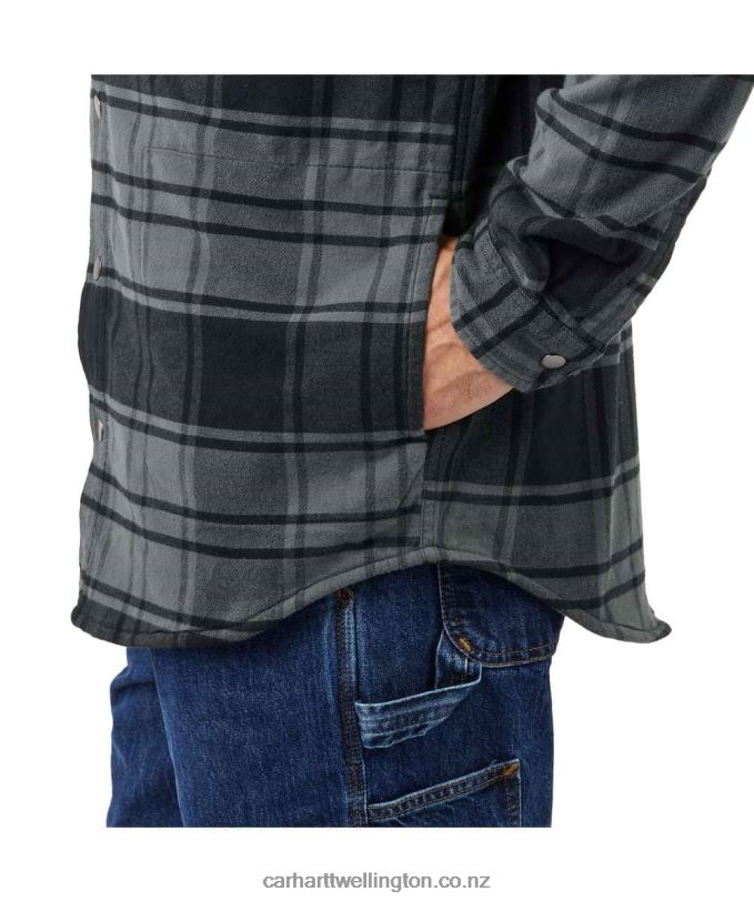 Men Rugged Flex Relaxed Fit Flannel Fleece Lined Hooded Shirt Jac Carhartt R6J0P21 Elm