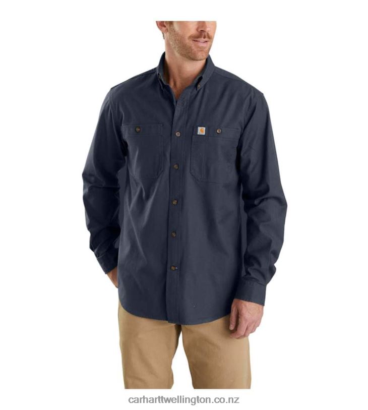 Men Rugged Flex Relaxed Fit Midweight Canvas Long-Sleeve Shirt Carhartt R6J0P115 Dark Khaki