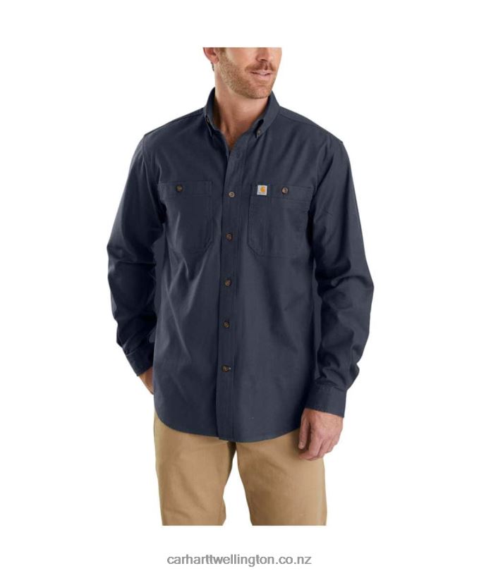 Men Rugged Flex Relaxed Fit Midweight Canvas Long-Sleeve Shirt Carhartt R6J0P115 Dark Khaki