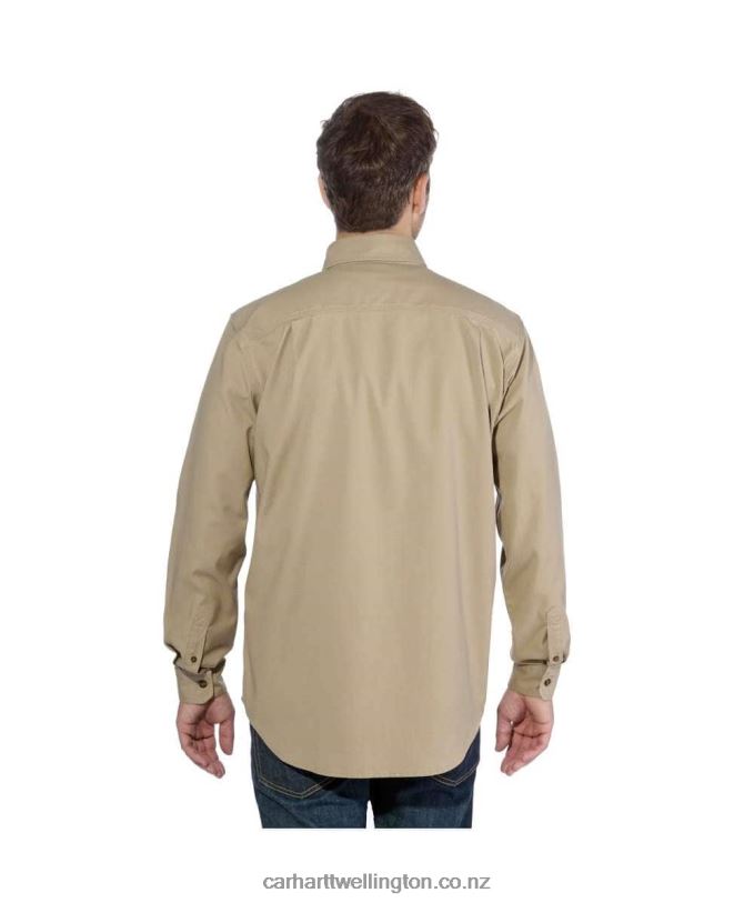 Men Rugged Flex Relaxed Fit Midweight Canvas Long-Sleeve Shirt Carhartt R6J0P115 Dark Khaki