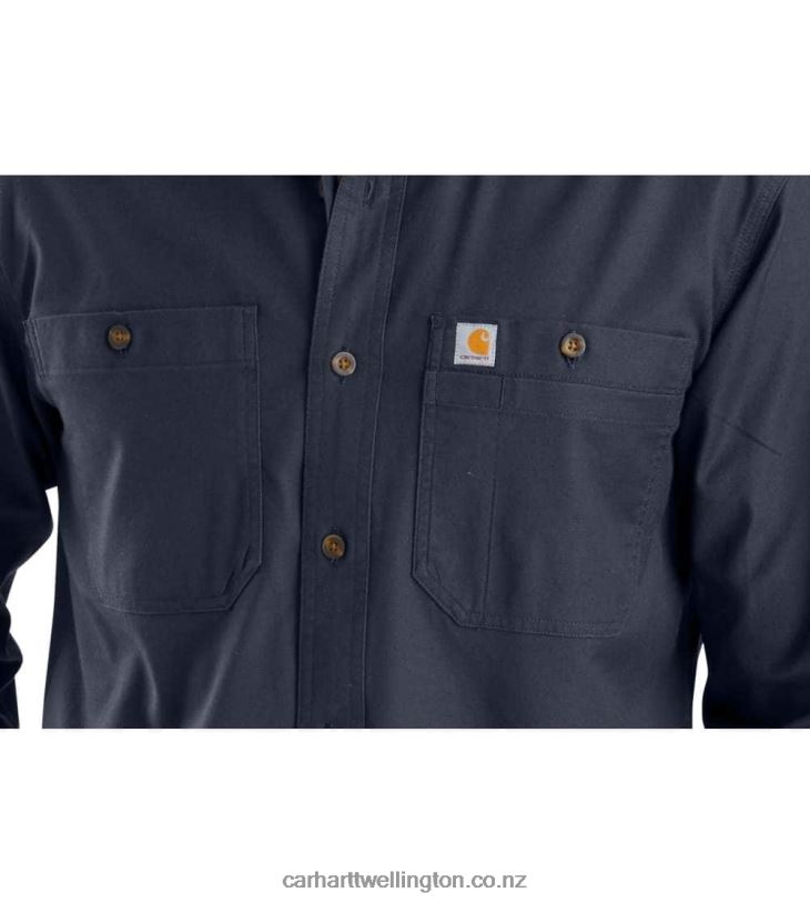 Men Rugged Flex Relaxed Fit Midweight Canvas Long-Sleeve Shirt Carhartt R6J0P115 Dark Khaki