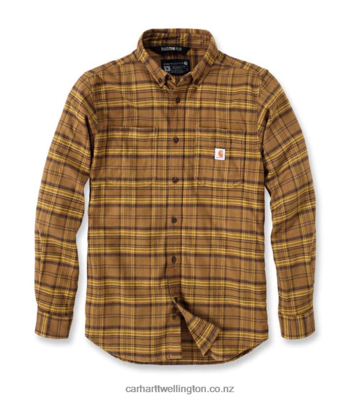 Men Rugged Flex Relaxed Fit Midweight Flannel Long-Sleeve Plaid Shirt Carhartt R6J0P110 Malt