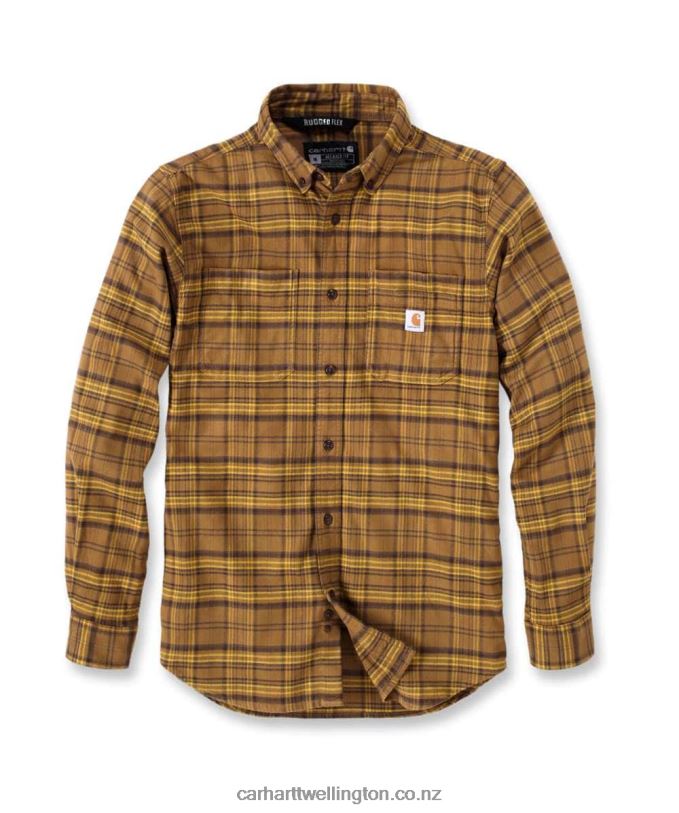 Men Rugged Flex Relaxed Fit Midweight Flannel Long-Sleeve Plaid Shirt Carhartt R6J0P110 Malt