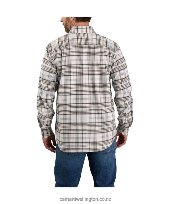 Men Rugged Flex Relaxed Fit Midweight Flannel Long-Sleeve Plaid Shirt Carhartt R6J0P110 Malt