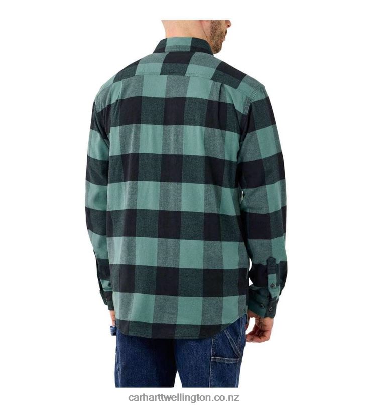 Men Rugged Flex Relaxed Fit Midweight Flannel Long-Sleeve Plaid Shirt Carhartt R6J0P110 Malt