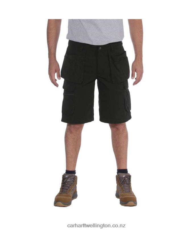 Men Rugged Flex Relaxed Fit Ripstop Cargo Multi Pkt Work Short Carhartt R6J0P151 Black