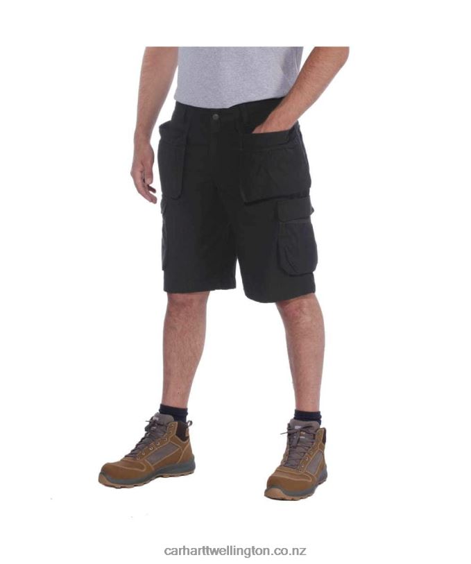 Men Rugged Flex Relaxed Fit Ripstop Cargo Multi Pkt Work Short Carhartt R6J0P151 Black
