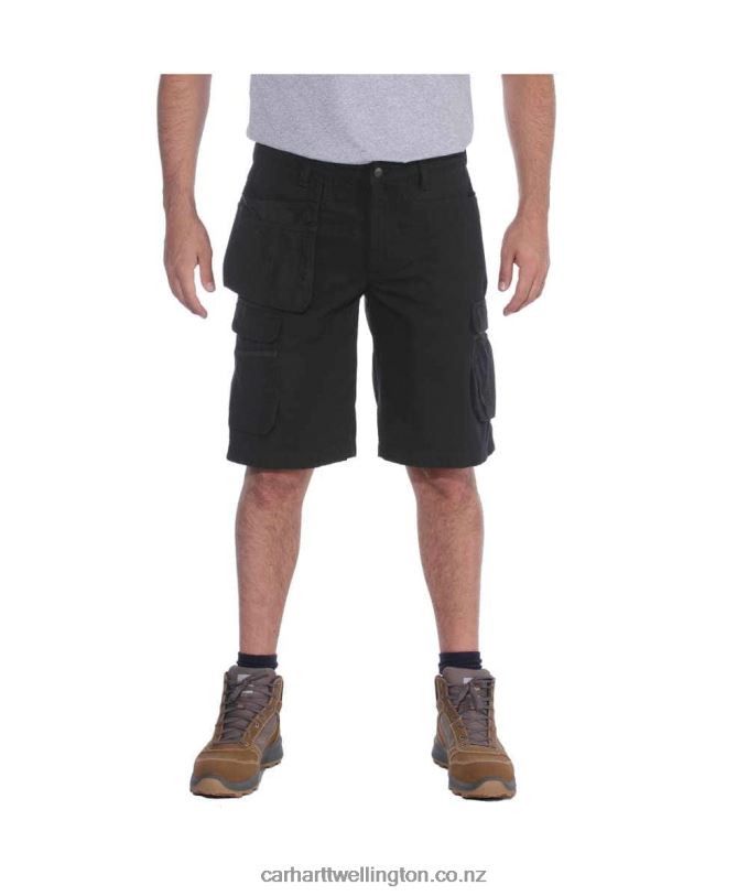 Men Rugged Flex Relaxed Fit Ripstop Cargo Multi Pkt Work Short Carhartt R6J0P151 Black