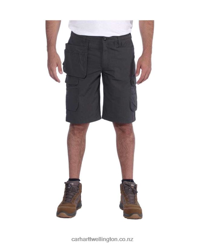 Men Rugged Flex Relaxed Fit Ripstop Cargo Multi Pkt Work Short Carhartt R6J0P151 Black