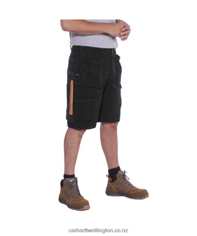 Men Rugged Flex Relaxed Fit Ripstop Cargo Multi Pkt Work Short Carhartt R6J0P151 Black