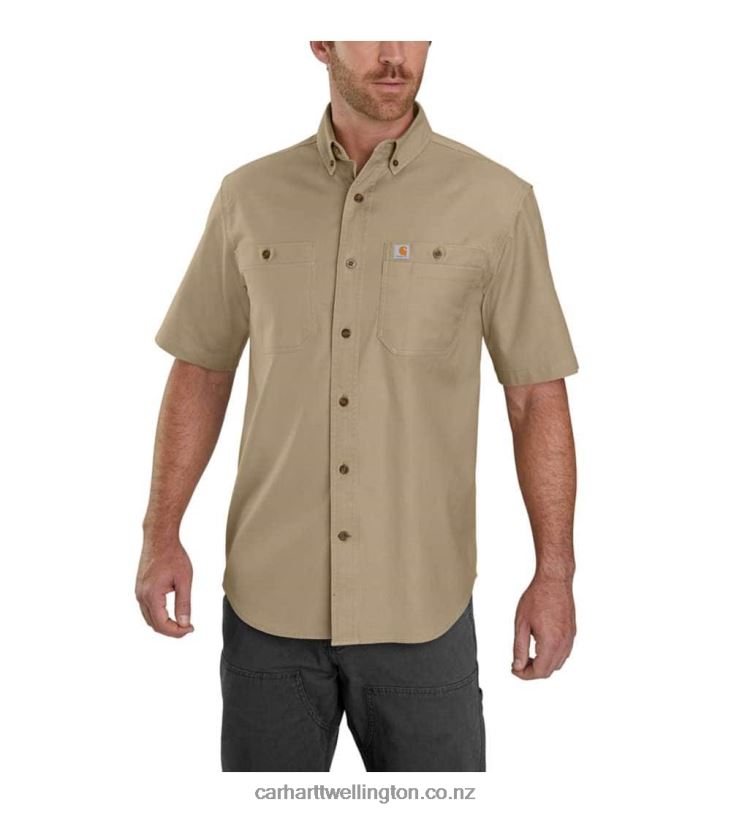 Men Rugged Flex Rigby Short-Sleeve Work Shirt Carhartt R6J0P113 Dark Khaki