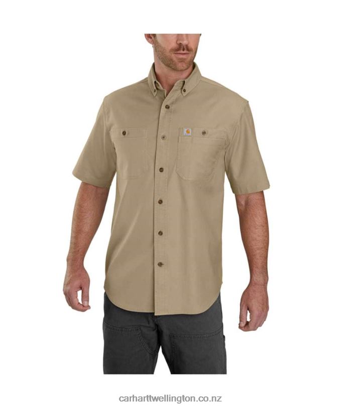 Men Rugged Flex Rigby Short-Sleeve Work Shirt Carhartt R6J0P113 Dark Khaki