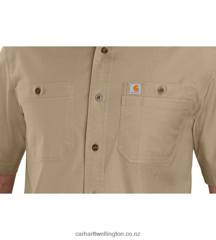 Men Rugged Flex Rigby Short-Sleeve Work Shirt Carhartt R6J0P113 Dark Khaki