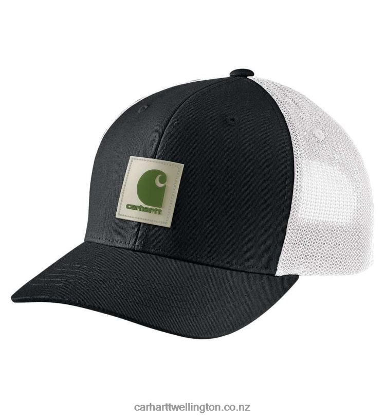 Men Rugged Flex Twill Mesh-Back Logo Patch Cap Carhartt R6J0P87 Black Arborvitae