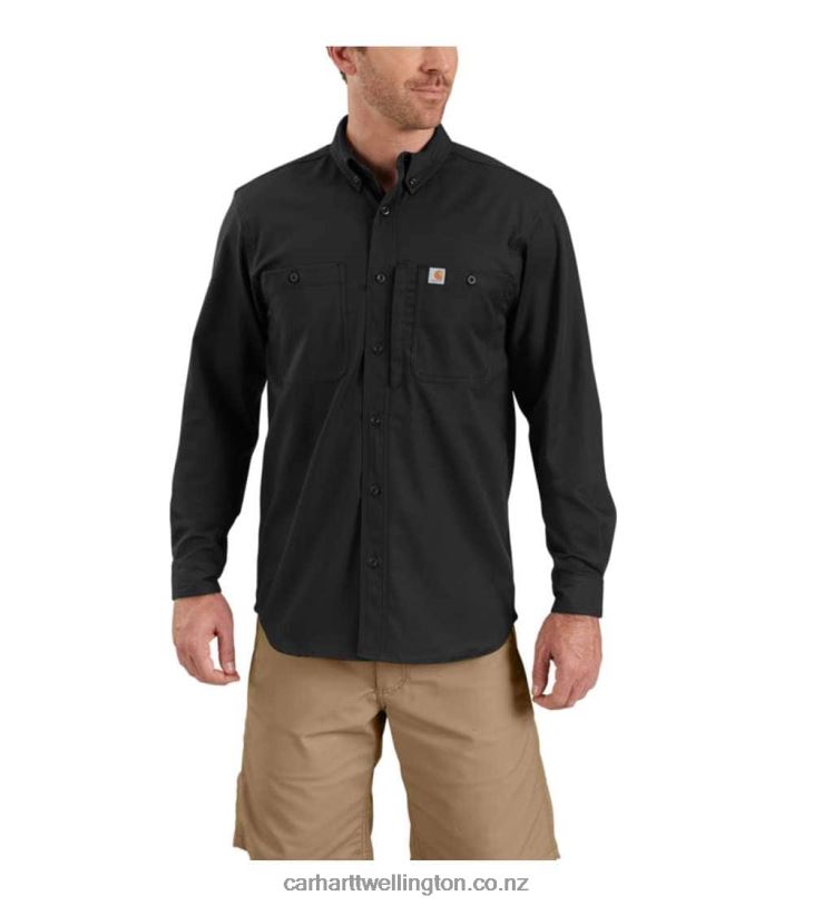 Men Rugged Professional Series Relaxed Fit Canvas Long Sleeve Work Shirt Carhartt R6J0P114 Black