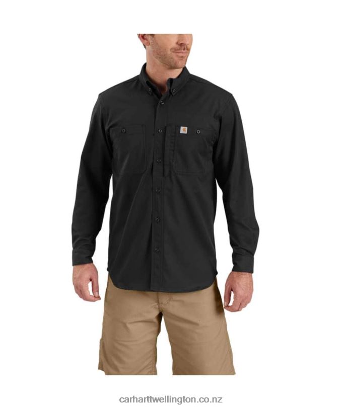 Men Rugged Professional Series Relaxed Fit Canvas Long Sleeve Work Shirt Carhartt R6J0P114 Black