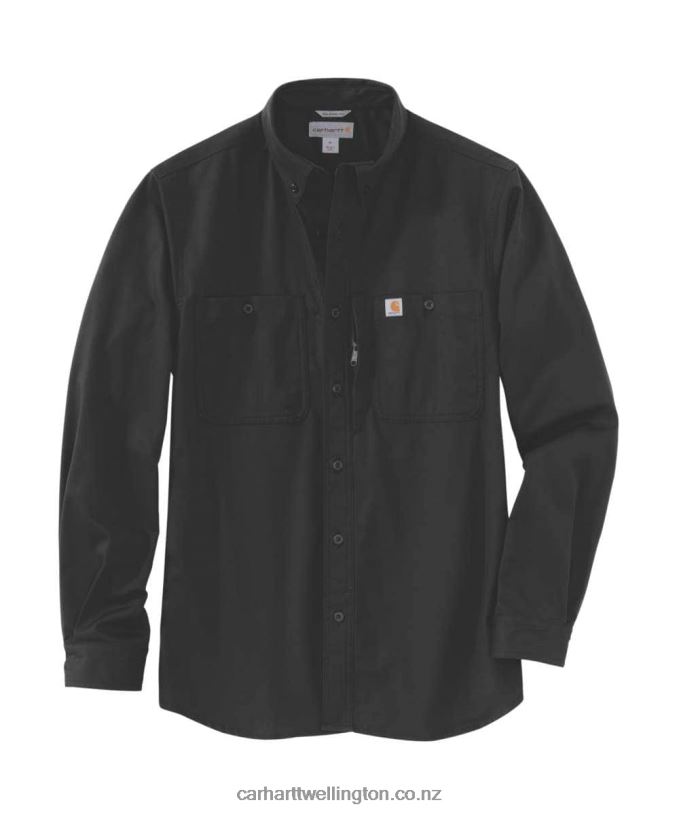 Men Rugged Professional Series Relaxed Fit Canvas Long Sleeve Work Shirt Carhartt R6J0P114 Black