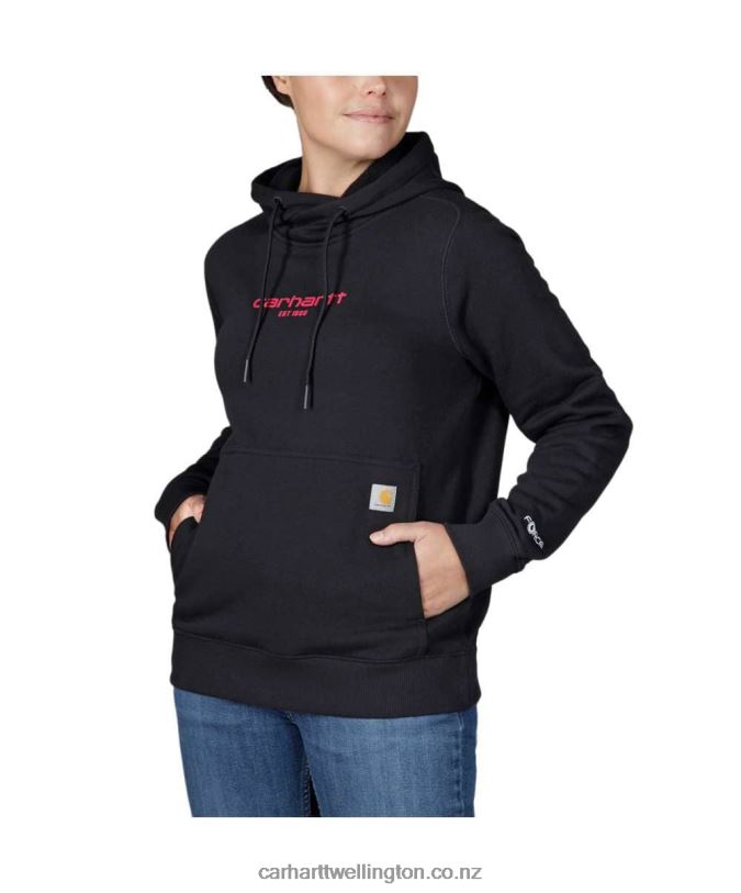 Women Force Relaxed Fit Lightweight Graphic Hooded Sweatshirt Carhartt R6J0P205 Black