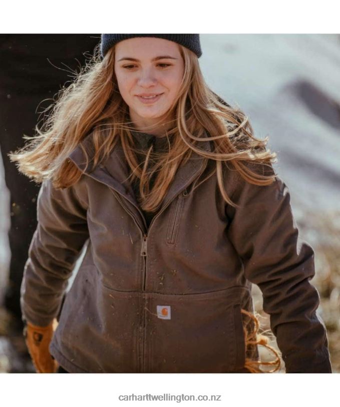 Women Full Swing Loose Fit Washed Duck Sherpa-Lined Jacket Carhartt R6J0P188 Deep Wine/Shadow