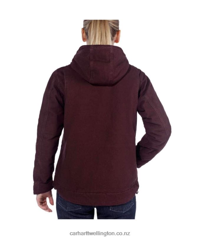 Women Full Swing Loose Fit Washed Duck Sherpa-Lined Jacket Carhartt R6J0P188 Deep Wine/Shadow