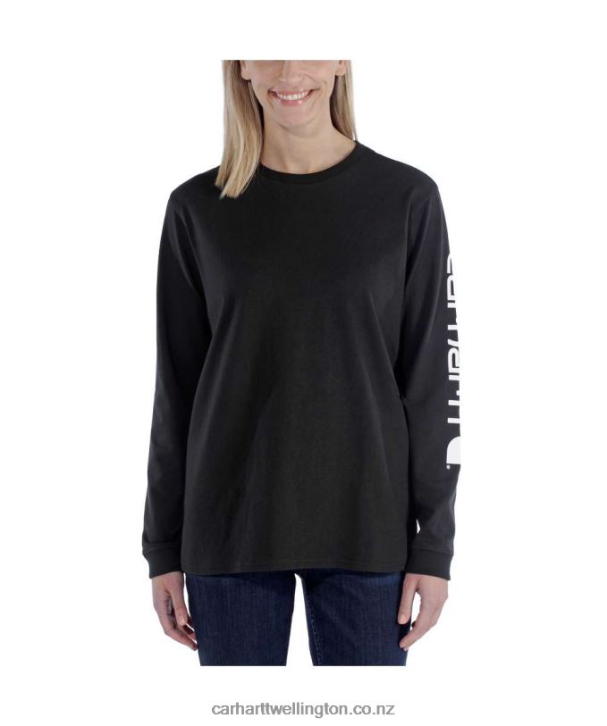 Women Loose Fit Heavyweight Long-Sleeve Logo Sleeve Graphic T-Shirt Carhartt R6J0P230 Ash Rose