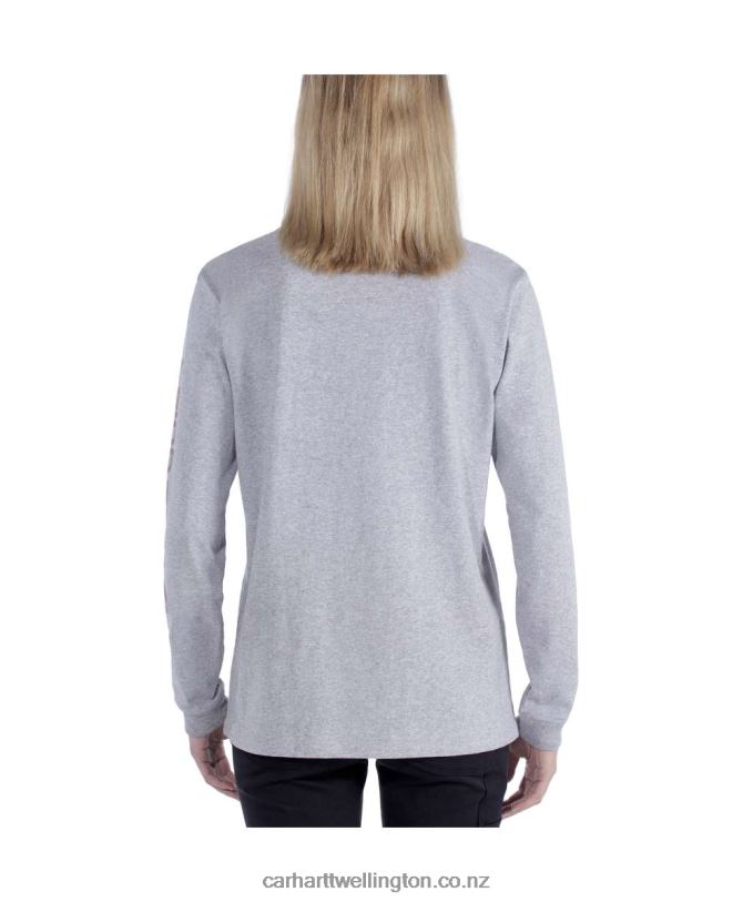 Women Loose Fit Heavyweight Long-Sleeve Logo Sleeve Graphic T-Shirt Carhartt R6J0P230 Ash Rose