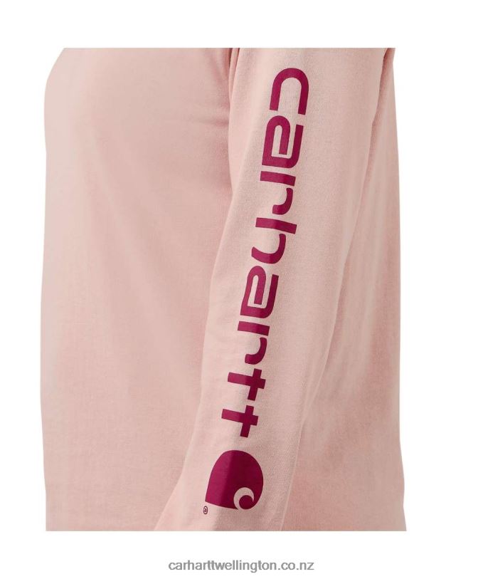 Women Loose Fit Heavyweight Long-Sleeve Logo Sleeve Graphic T-Shirt Carhartt R6J0P230 Ash Rose