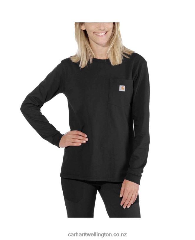 Women Loose Fit Heavyweight Long-Sleeve Pocket T-Shirt Carhartt R6J0P229 Black